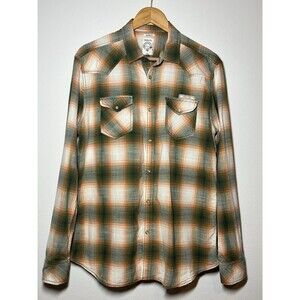 Diesel Men's XL Orange Plaid Pearl Snap Western Shirt Cowboy Rugged